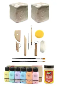 GLANCE - Seramik Hamuru 6x2 Kg Artdeco Akrilik Boya 6x75 Ml Pastel Renkler 8'li Şekillendirme Başlangıç Seti