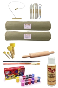 GLANCE - Seramik Hamuru 6x2 kg Kil Kesme Teli Ebeşuarlı 25 ML Akrilik 12li Vernik, Ponpon,AhşapMerdane Set GLANCE - Seramik Hamuru 6x2 kg Kil Kesme Teli Ebeşuarlı 25 ML Akrilik 12li Vernik, Ponpon,AhşapMerdane Set