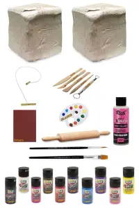 GLANCE - Seramik Hamuru 6x2 Kg Kil Kesme Teli Ebeşuarlı Funny Kıds Akrilik Boya 20ml Vernikahşap,merdane Set GLANCE - Seramik Hamuru 6x2 Kg Kil Kesme Teli Ebeşuarlı Funny Kıds Akrilik Boya 20ml Vernikahşap,merdane Set