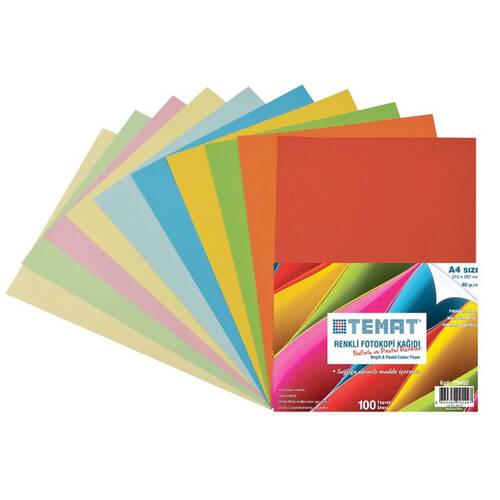 Temat Renkli Fotokopi Kağıdı Fosforlu ve Pastel Renkler 100'lü - 1