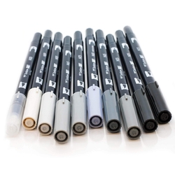 Tombow AB-T Dual Brush Pen Grafik Kalem Seti Grayscale (Gri Tonlar) 10 renk - Thumbnail
