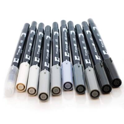 Tombow AB-T Dual Brush Pen Grafik Kalem Seti Grayscale (Gri Tonlar) 10 renk - 2