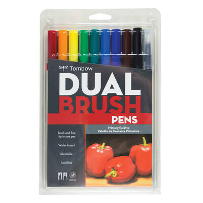 Tombow AB-T Dual Brush Pen Grafik Kalem Seti Primary (Ana Renkler) 10 renk - 1