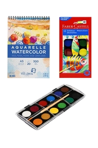 GLANCE - Van Dyck Sulu Boya Defteri A5 300 Gram 20 Yaprak FaberCastel Sulu Boya Küçük Boy 12 Renk