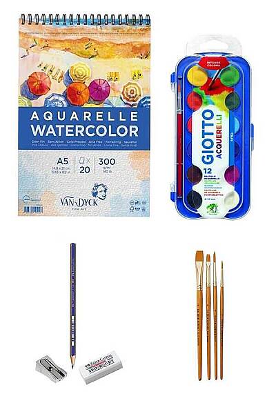 Van Dyck Suluboya Defteri A5 300 Gr 20 Yp  Giotto Aqurell Block Sulu Boya 23 MM 12 Lİ Set - 1