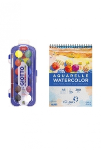 GLANCE - Van Dyck Suluboya Defteri A5 300 Gram 20 Yaprak Giotto Aquarell Sulu Boya 23 mm 12'li Set