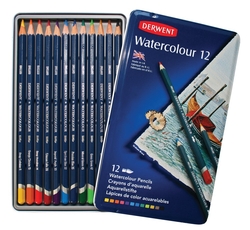 Derwent Watercolour 6,9 Mm Sulu Kuru Boya Kalemi Metal Kutu 12 Renk - Thumbnail